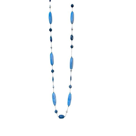 NWT New Margo Morrison Blue Genuine Stone & Crystal Necklace Kyanite/Pyrite - Picture 3 of 5